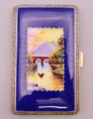 A rolled gold enamel cigarette case. 8.25 cm x 5 cm.