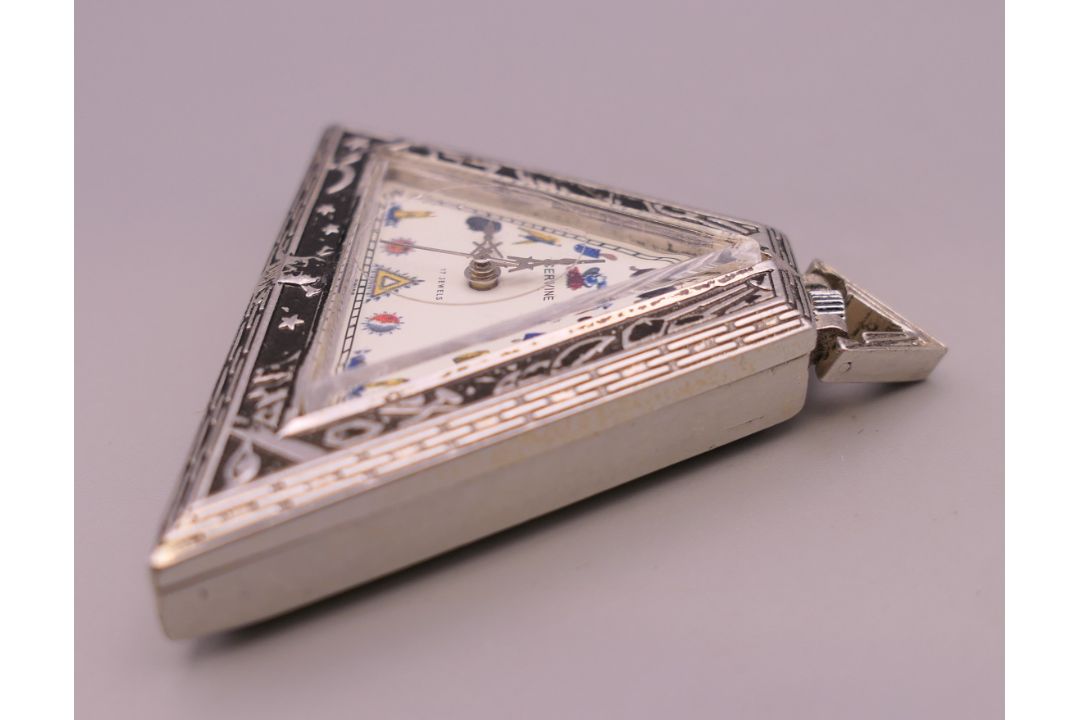 A silver pocket watch in the Masonic style. 5 cm high. - Image 3 of 4