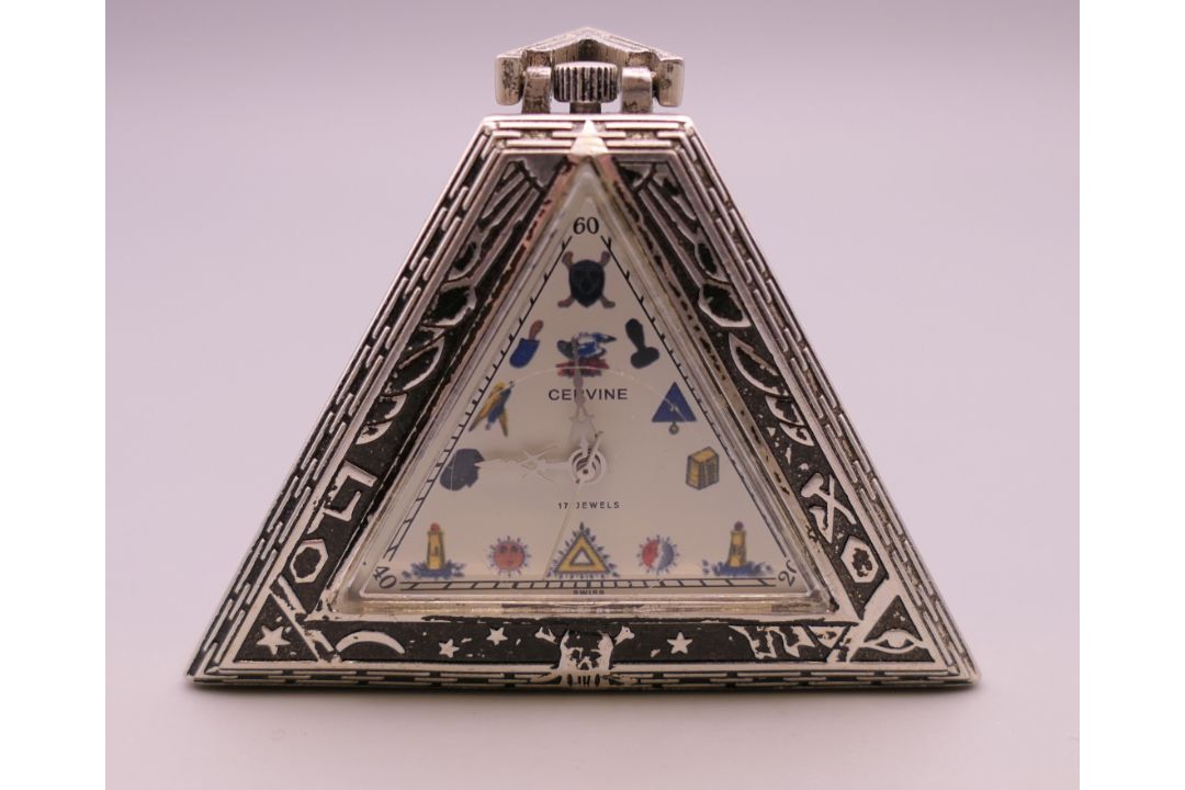 A silver pocket watch in the Masonic style. 5 cm high. - Image 1 of 4