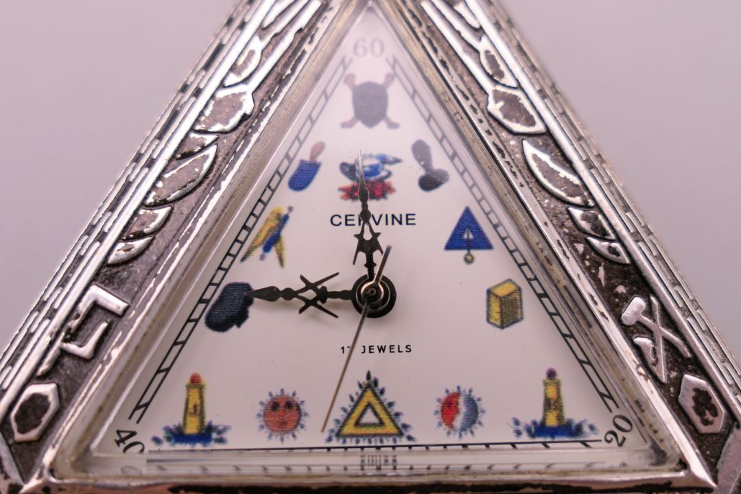 A silver pocket watch in the Masonic style. 5 cm high. - Image 4 of 4