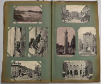 Approximately 260 postcards in an Edwardian album including Gloucester, Chester, Rhayader, West