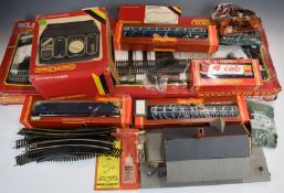 A collection of Hornby 00 gauge model railway locomotives, coaches, wagons and accessories including