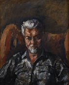 Archibald Ziegler (1903-1971) oil on board portrait of a seated man wearing a checked shirt 'The Old