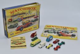 Matchbox Lesney diecast model 'Grand Prix' Race Track Set G-4 with models 13, 14, 19, 32, 41, 47,