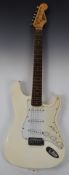 Jim Deacon Stratocaster style electric guitar in white lacquered finish, registration number