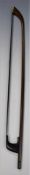 Dragonetti style double bass bow restored by Brian Tunnicliffe, Somerset, unstamped round stick,