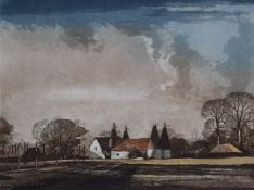 Rowland Hilder signed limited edition (108/175) print of oast houses, 27.5 x 34.5cm, in gilt frame