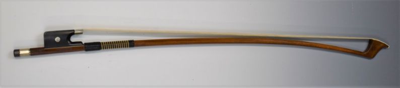 Robert Reichel, Markneukirchen, German nickel mounted double bass bow, octagonal stick, the ebony