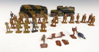 Thirty-two Skybirds diecast and lead model soldiers and vehicles.