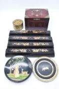 Chinese Mah-jong set with bone and bamboo tiles and lacquered tile stands decorated in gilt with