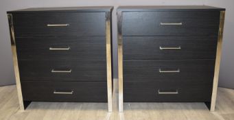 A pair of contemporary chests of four drawers with chrome fittings, W70 x D39 x H74cm