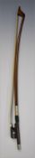 Grandini white metal mounted double bass bow, French made from the workshop of J T Lamy, round