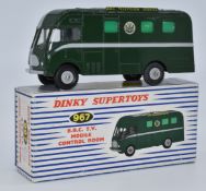 Dinky Supertoys diecast model BBC TV Mobile Control Room with green body and grey stripe, roof and