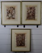 Paul Huson (b1942, author and artist) set of three sketches each titled Palace Fresco top right