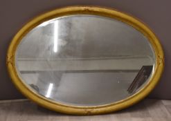 19thC oval gilt framed bevelled glass mirror, 98 x 68cm