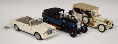 Three Franklin Mint diecast model Rolls Royce cars comprising 1911 Tourer, 1929 Phantom and 1992