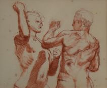 Attributed to Harry Holland (b1941) pastel study of two men fighting, 15 x 18.5cm, in silver painted