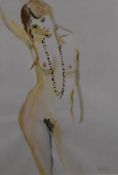 Guy Roddon (1919-2006) watercolour portrait of a nude woman wearing a necklace, signed lower