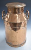 Vintage Stroud Creamery twin-handled copper milk churn with cover impressed 'Gloucester Dairy Supply