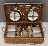 A vintage / retro wicker Jaycol 6 person picnic hamper and contents, W73 x D41 x H20cm