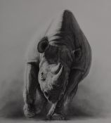 Gary Hodges (b1954) signed limited edition print Heat and Dust (332/850) rhinoceros, 49 x 42cm, in