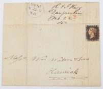 GB 1d black 22nd August 1840 NH, four margins, two close, cover to Hawick