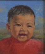 R Beller Chinese School, oil on board, portrait of a young boy, signed and dated 1955 lower right,
