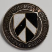 Saint Bartholomew's Hospital silver and enamel nurse's badge, hallmark London 1948