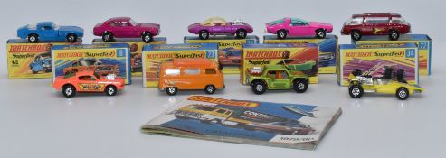 Nine Matchbox Superfast diecast model vehicles 8, 13, 14, 22, 23, 34, 36, 40 and 54, all in original