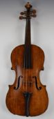 Unnamed late 19thC violin with 35.5cm one piece flame back and boxwood purfling
