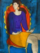 Linda Le Kinff (b1949) oil on panel portrait of a seated lady 'Hannah', signed lower left, 39.5 x