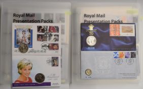Two folders of GB coin covers including 50p, £1, £5 and crown denominations