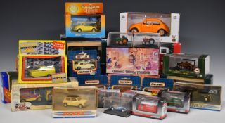 Thirty Corgi, Matchbox, Dinky, Saico and similar diecast model cars, all in original boxes.