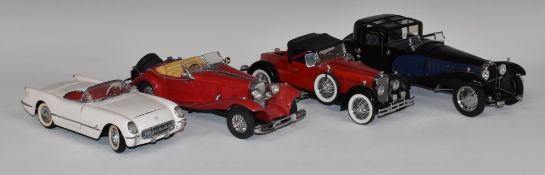 Four Franklin Mint diecast model vehicles comprising 1928 Stutz Black Hawk Boattail Speedster, The