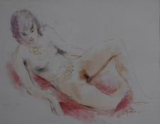 Guy Roddon (1919-2006) watercolour portrait of a nude woman reclining, signed lower right, 36 x