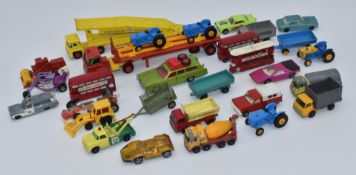 Twenty-nine Matchbox Lesney and Corgi diecast model vehicles including Ford tractors, Speed Kings,