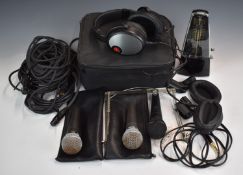 Three microphones comprising two Shure SM58 and Peavey with clips and leads, a set of cased