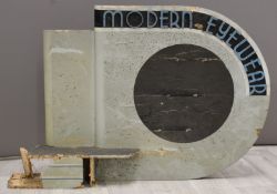 Vintage optician's shop display stand with Art Deco fretwork 'Modern Eyewear' to top, 53 x 69cm