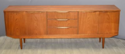 G Plan or similar retro mid century modern sideboard fitted three drawers flanked by cupboards, W198