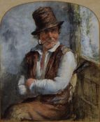 James Drummond (1816-1877) watercolour portrait of a fisherman or similar smoking a pipe, signed and
