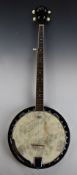 Barnes and Mullins of London W. five string banjo, with beginner's book and spare strings, in fitted
