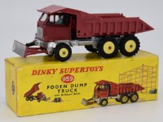 Dinky Supertoys diecast model Foden Dump Truck with Bulldozer Blade with red body and yellow hubs,