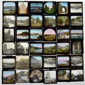 Glass magic lantern slides to include waterfalls, Portrush, Antrim coast and other Irish examples,