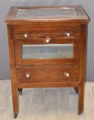 Shop fitting or similar display cabinet with lift up glazed lid and tray beneath, the base fitted