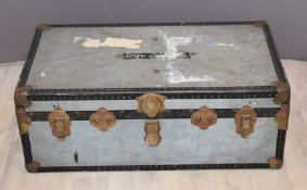 Two metal bound trunks/deed boxes, cases etc, larger W90 x D52 x H33cm