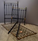 Single brass and iron bedstead with sprung base