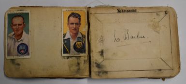 Vintage autograph album of cricket stars including Len Hutton, Yorkshire, Gloucestershire,