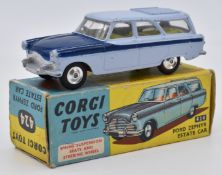 Corgi Toys diecast model Ford Zephyr Estate Car with pale and navy blue body, lemon interior and