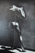 Large oil or acrylic on canvas male nude, 157 x 103cm