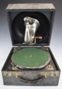 Decca 1930s wind up portable gramophone in black rexine covered case